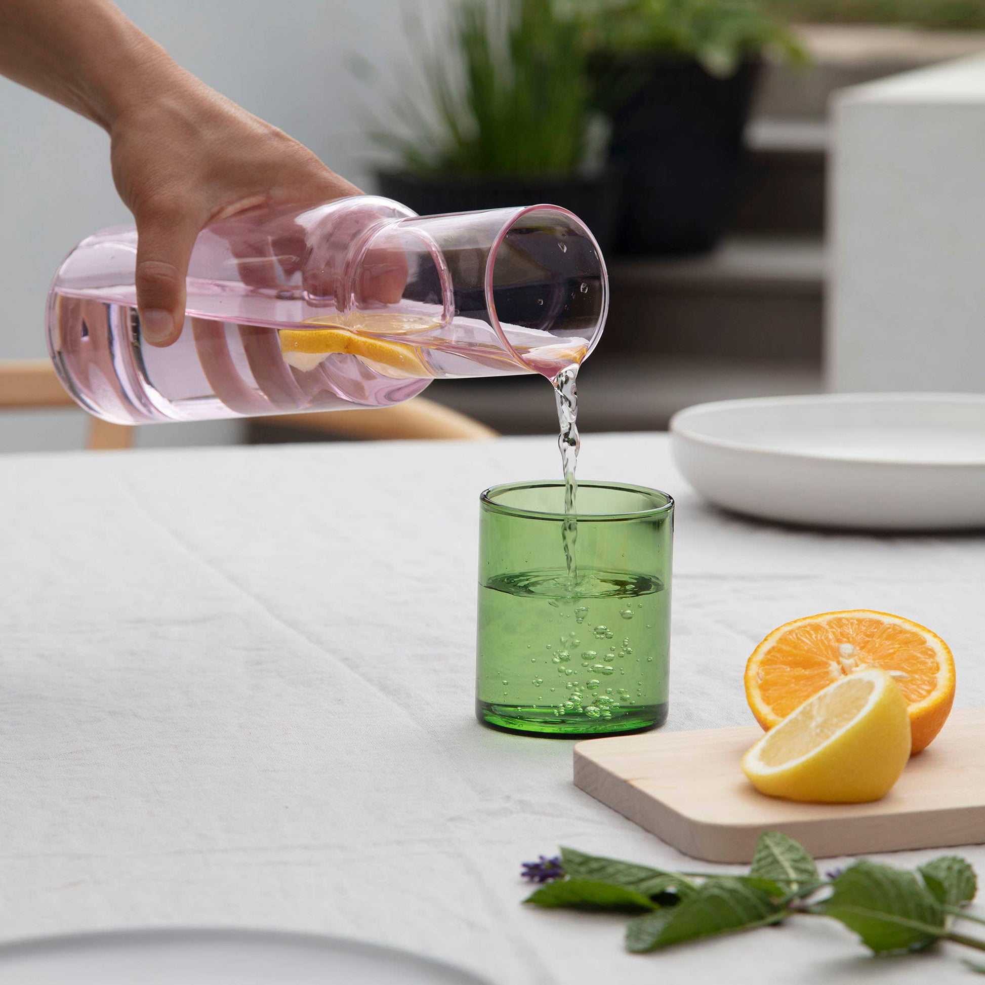 Block Design - Duo Tone Glass Carafe: Pink/Green - PMA Store at the Portland Museum of Art, Maine
