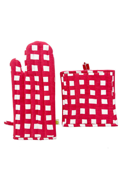 See Design - Oven Mitt & Potholder Set: Globe Aqua/Green