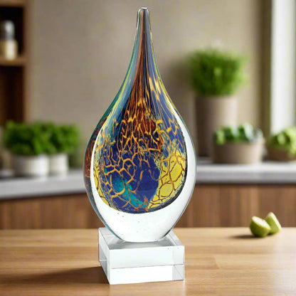Badash - Firestorm Murano Style Art Glass 12" Teardrop on Base - PMA Store at the Portland Museum of Art, Maine