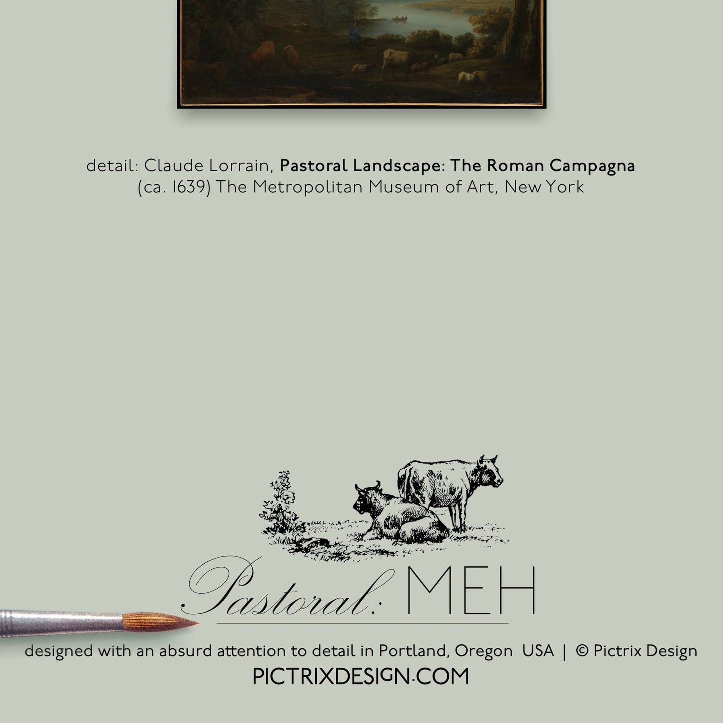 "Pastoral: MEH" A6 greeting card: Recycled white envelopes - PMA Store at the Portland Museum of Art, Maine