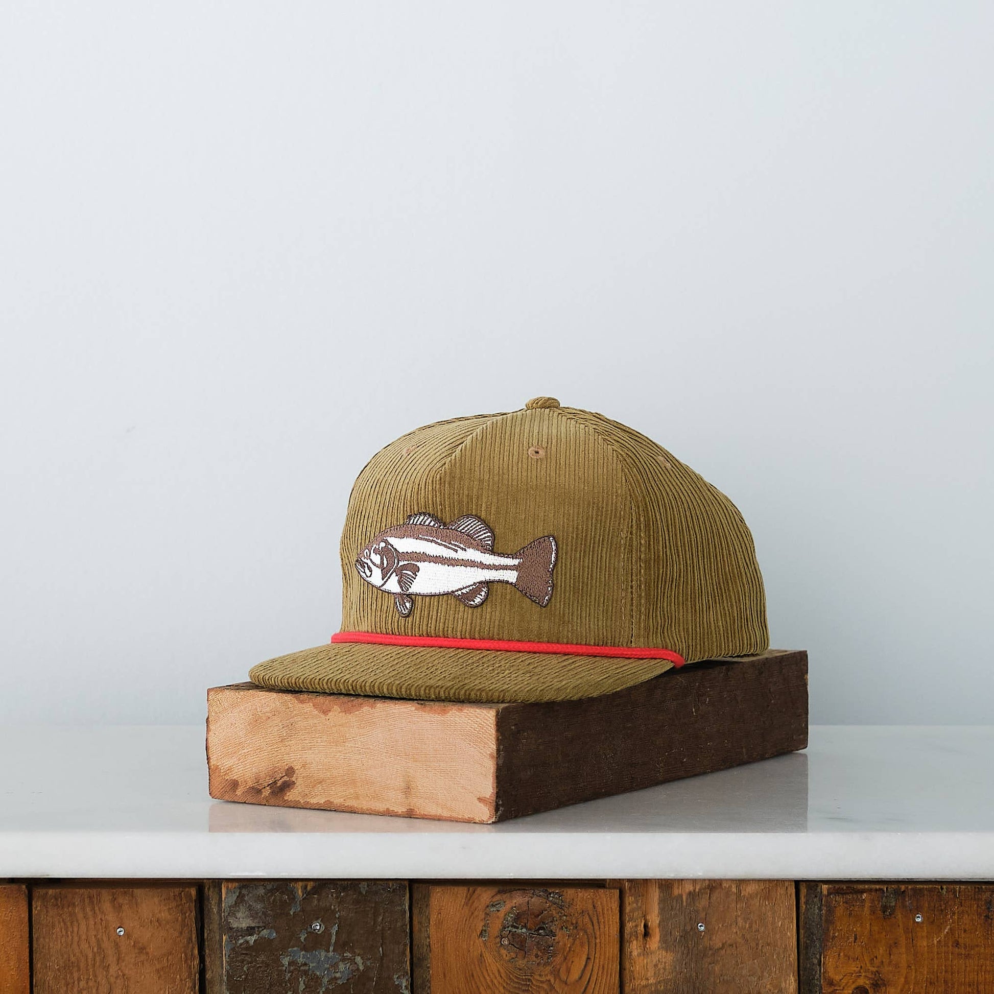 Vital Industries - Bass Fish Patch Snap back cap, Olive Cord - PMA Store at the Portland Museum of Art, Maine