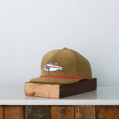 Vital Industries - Bass Fish Patch Snap back cap, Olive Cord - PMA Store at the Portland Museum of Art, Maine