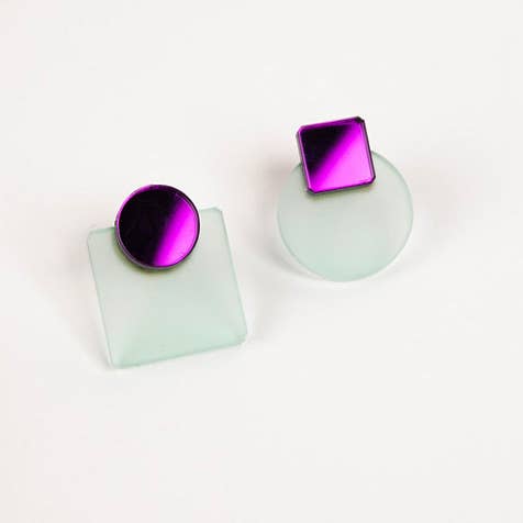 Pamela Coromoto - Glare Mini Earrings: Jade and Purple Mirror