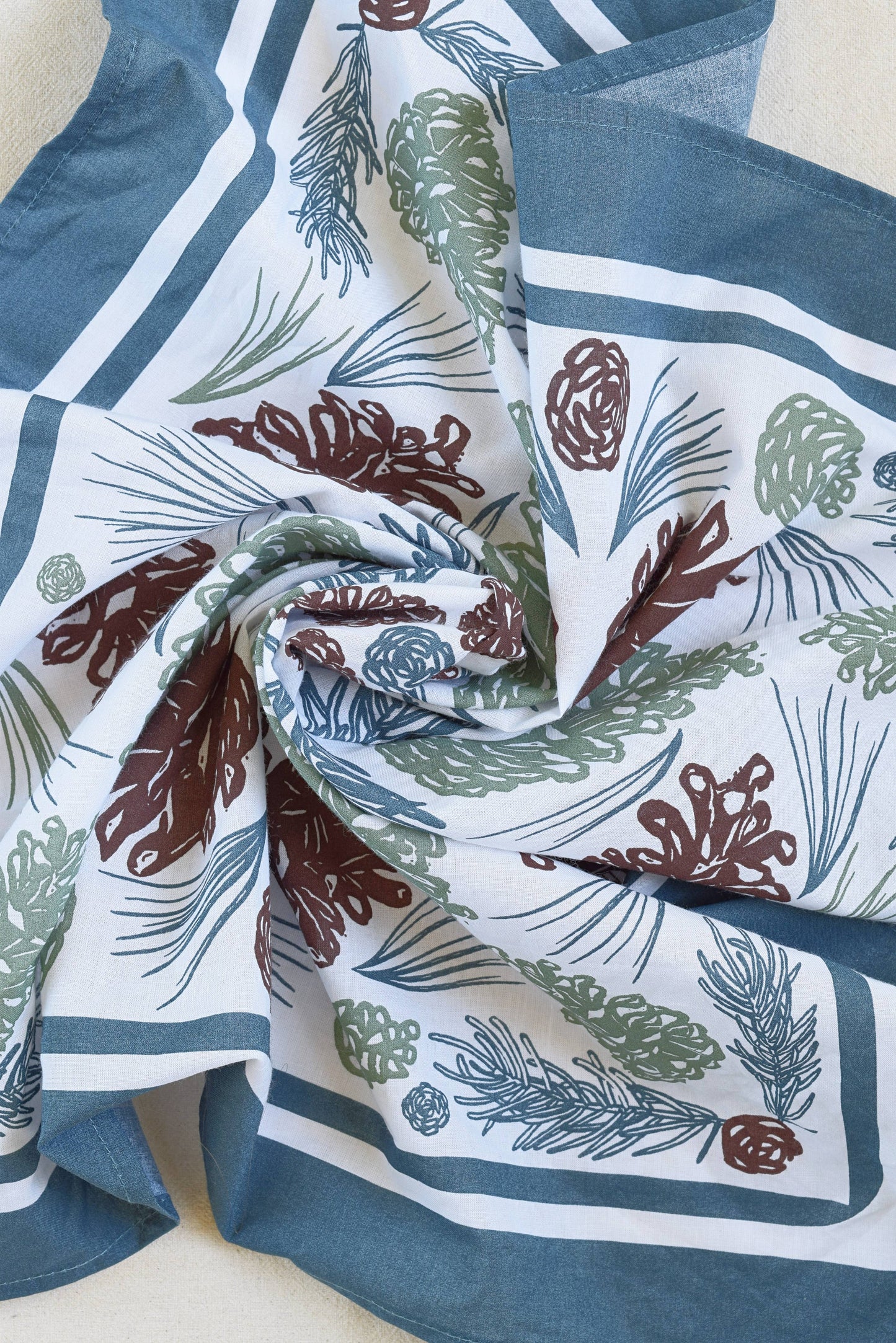 Hearth and Harrow - Pine Cone Bandana - 100% Cotton - Woodland - Soft Green - PMA Store at the Portland Museum of Art, Maine
