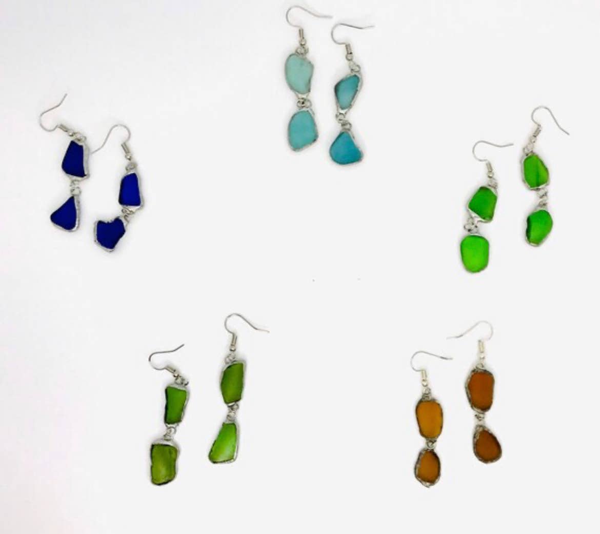 Cyn Elizabeth Studios - Drift Duo Sea Glass Earrings: Carded on white cardstock - PMA Store at the Portland Museum of Art, Maine
