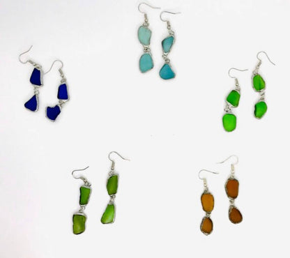 Cyn Elizabeth Studios - Drift Duo Sea Glass Earrings: Carded on white cardstock - PMA Store at the Portland Museum of Art, Maine