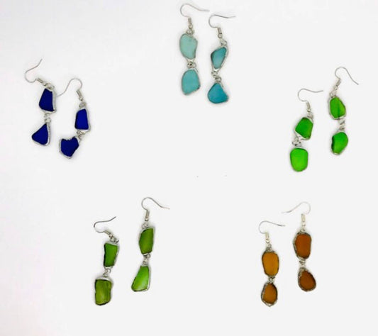 Cyn Elizabeth Studios - Drift Duo Sea Glass Earrings: Carded on white cardstock - PMA Store at the Portland Museum of Art, Maine