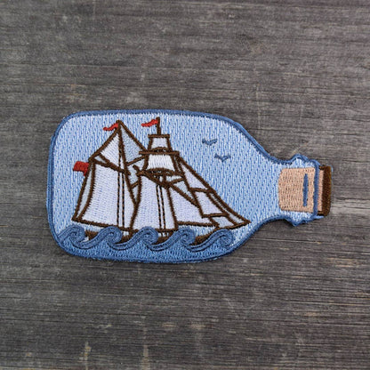 Quiet Tide Goods - Ship in a Bottle Embroidered Patch - PMA Store at the Portland Museum of Art, Maine