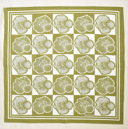 Hearth and Harrow - Tree Ring Bandana - 100% Cotton - Olive Green Print