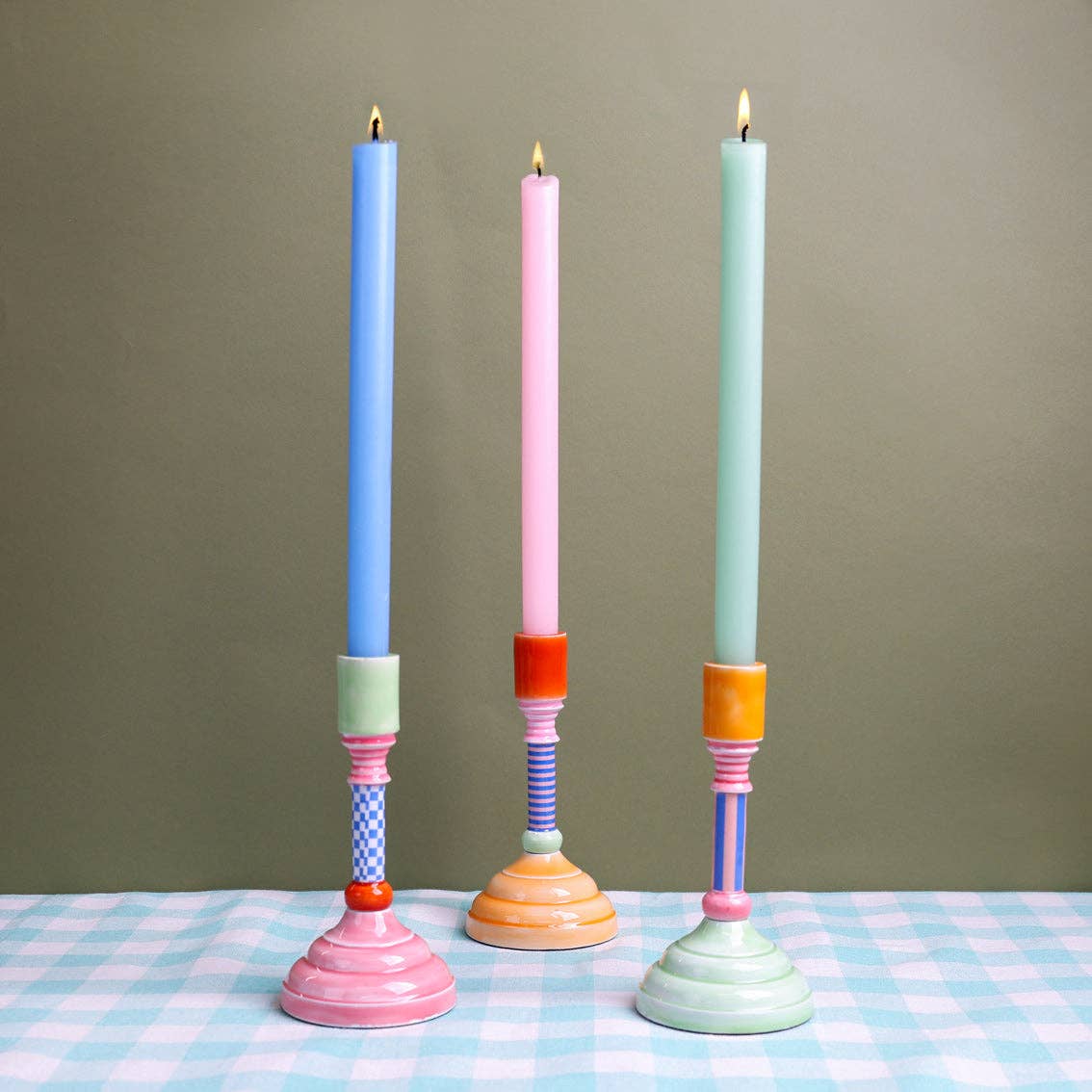 Talking Tables USA - Home, Birthday, Games & Seasonal Decor - Enamel Candle Holder Set - 18cm | Summer Home Decor Gifts |