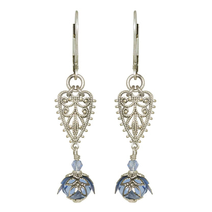 NoMonet - Fairyland: Vintage Filigree Heart Hand Painted Earrings: Verdigris and Turquoise - PMA Store at the Portland Museum of Art, Maine