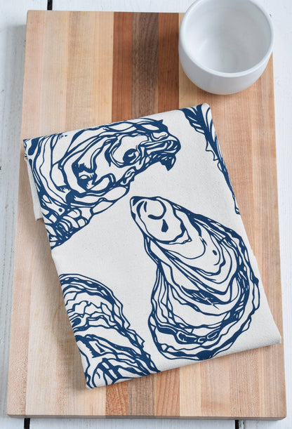 Hearth and Harrow - Oyster Tea Towel in Navy Blue - Organic Cotton - Sea Shell - PMA Store at the Portland Museum of Art, Maine
