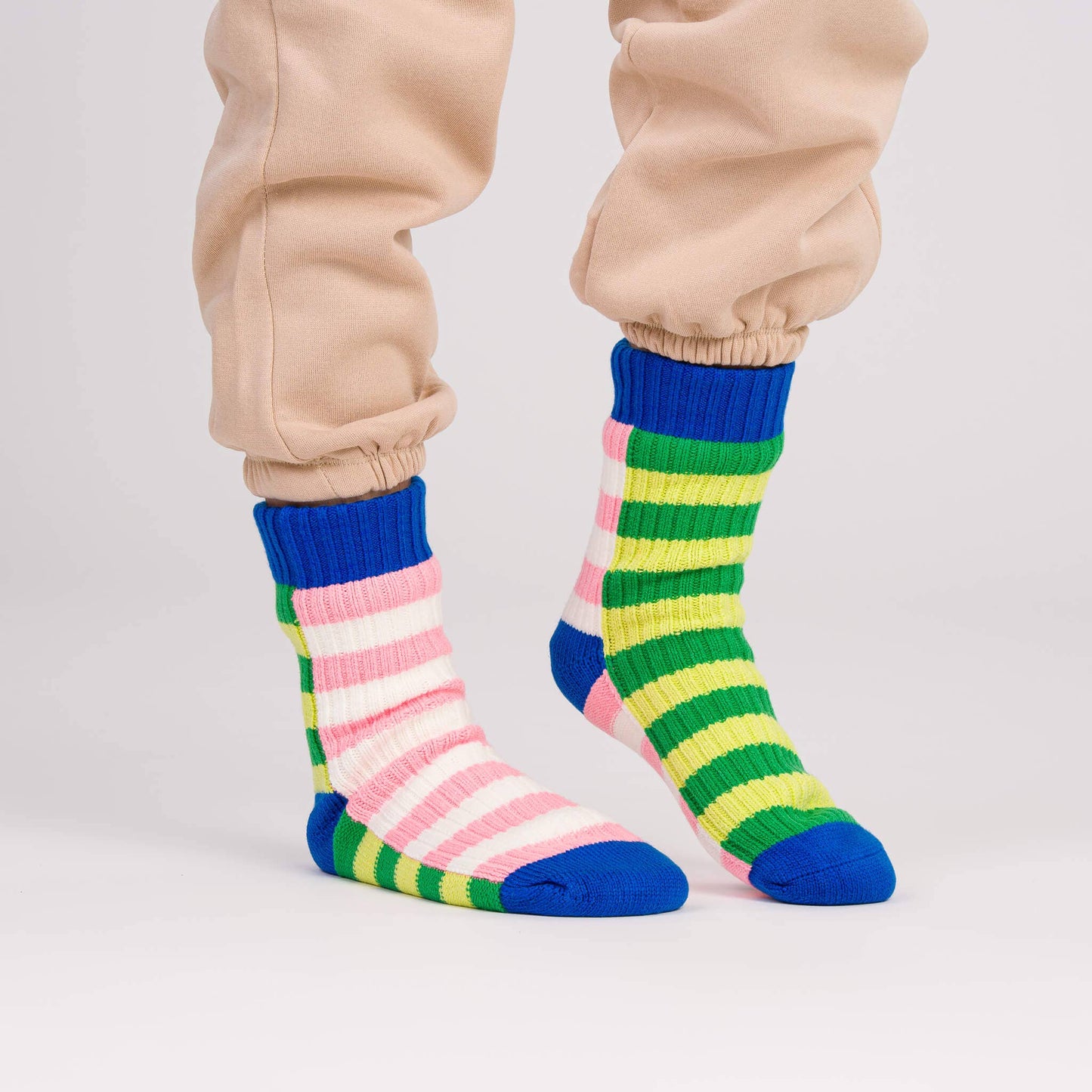 Super Stripe Knit House Socks: Poppy Lilac / L/XL - W 9.5-12.5<br>M 8-11 - PMA Store at the Portland Museum of Art, Maine