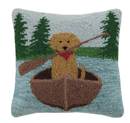 Peking Handicraft - Golden Lab Canoeing Hook Pillow - PMA Store at the Portland Museum of Art, Maine