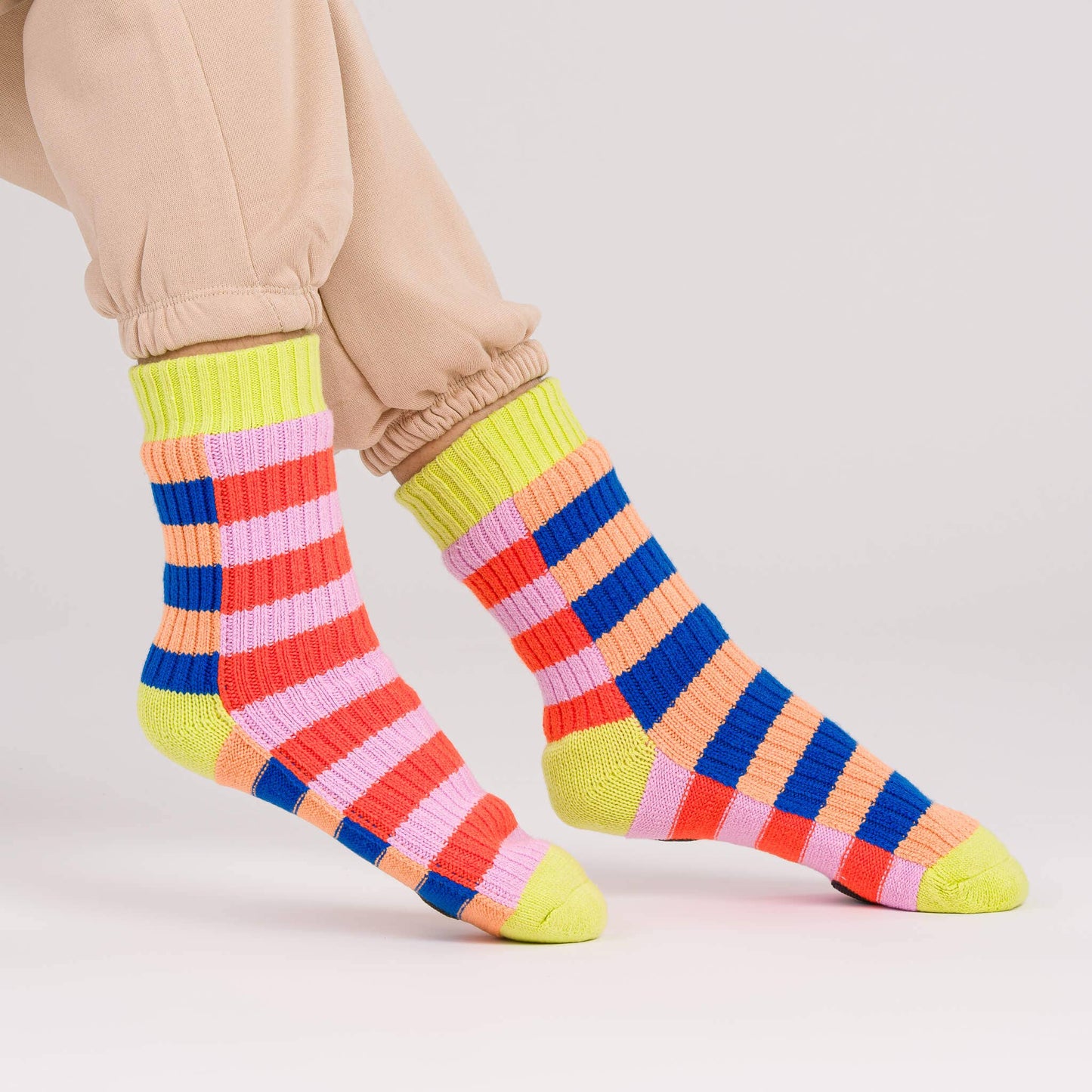 Super Stripe Knit House Socks: Poppy Lilac / L/XL - W 9.5-12.5<br>M 8-11 - PMA Store at the Portland Museum of Art, Maine
