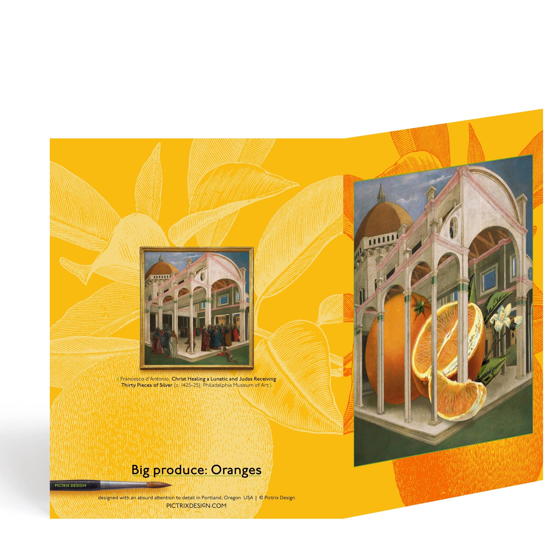 Pictrix Design - “Big produce: Oranges” A2 notecard: Recycled white envelopes - PMA Store at the Portland Museum of Art, Maine