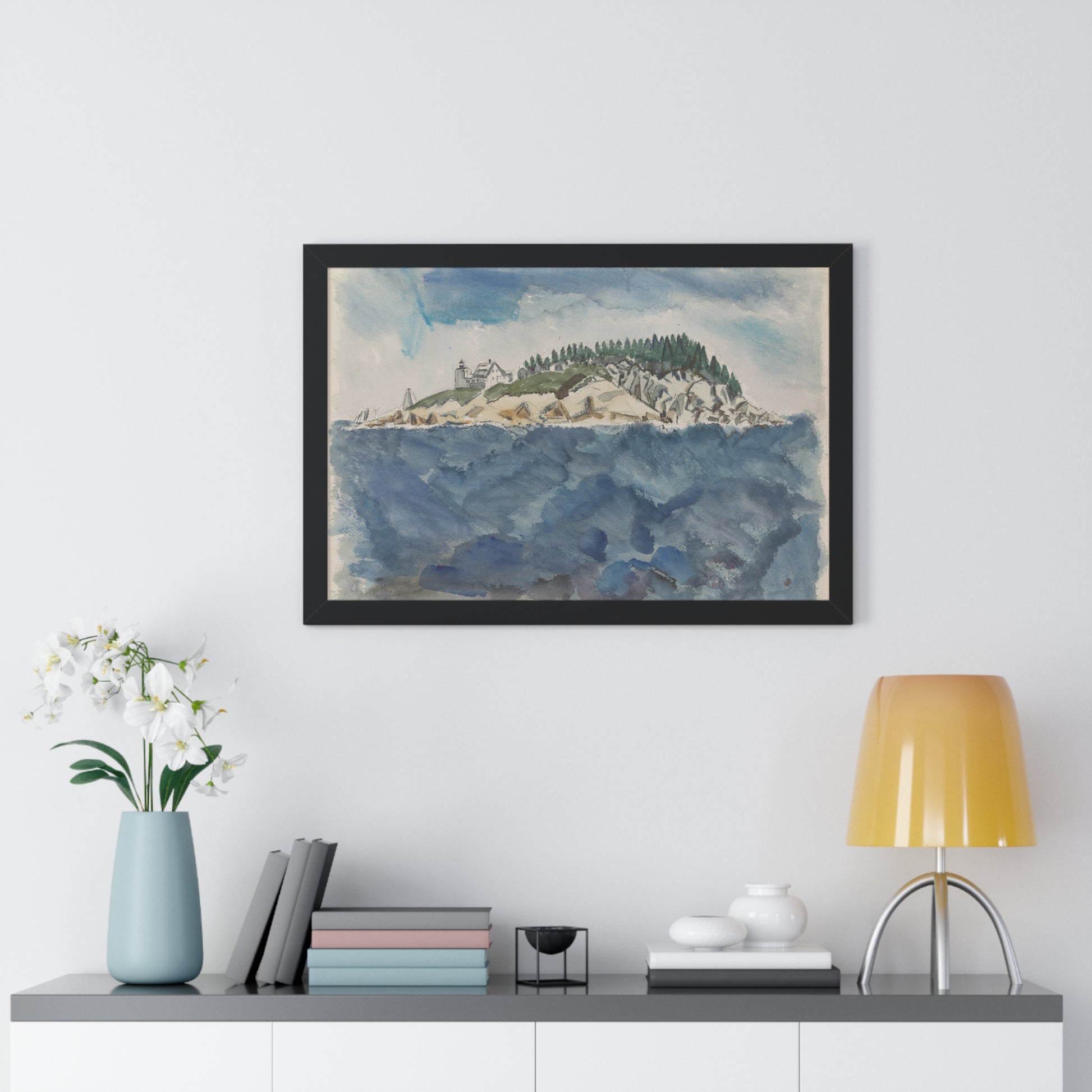 Deer Isle Series: Mark Island Lighthouse, 1928 by John Marin Framed Poster - PMA Store at the Portland Museum of Art, Maine