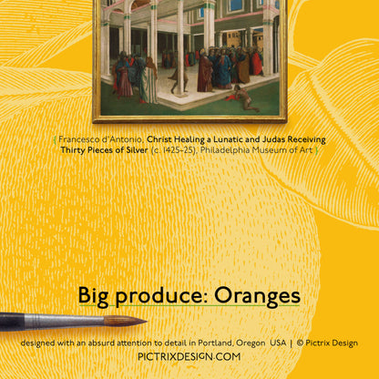Pictrix Design - “Big produce: Oranges” A2 notecard: Recycled white envelopes - PMA Store at the Portland Museum of Art, Maine
