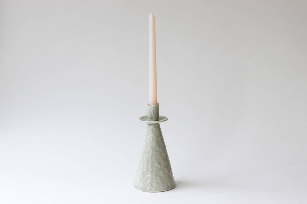 Elizabeth Benotti Ceramics - Everyday Pinched Candlestick Holder: Striped / Short - PMA Store at the Portland Museum of Art, Maine