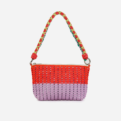 Colorblock Raffia Zip Bag: Golden Olive Cobalt - PMA Store at the Portland Museum of Art, Maine