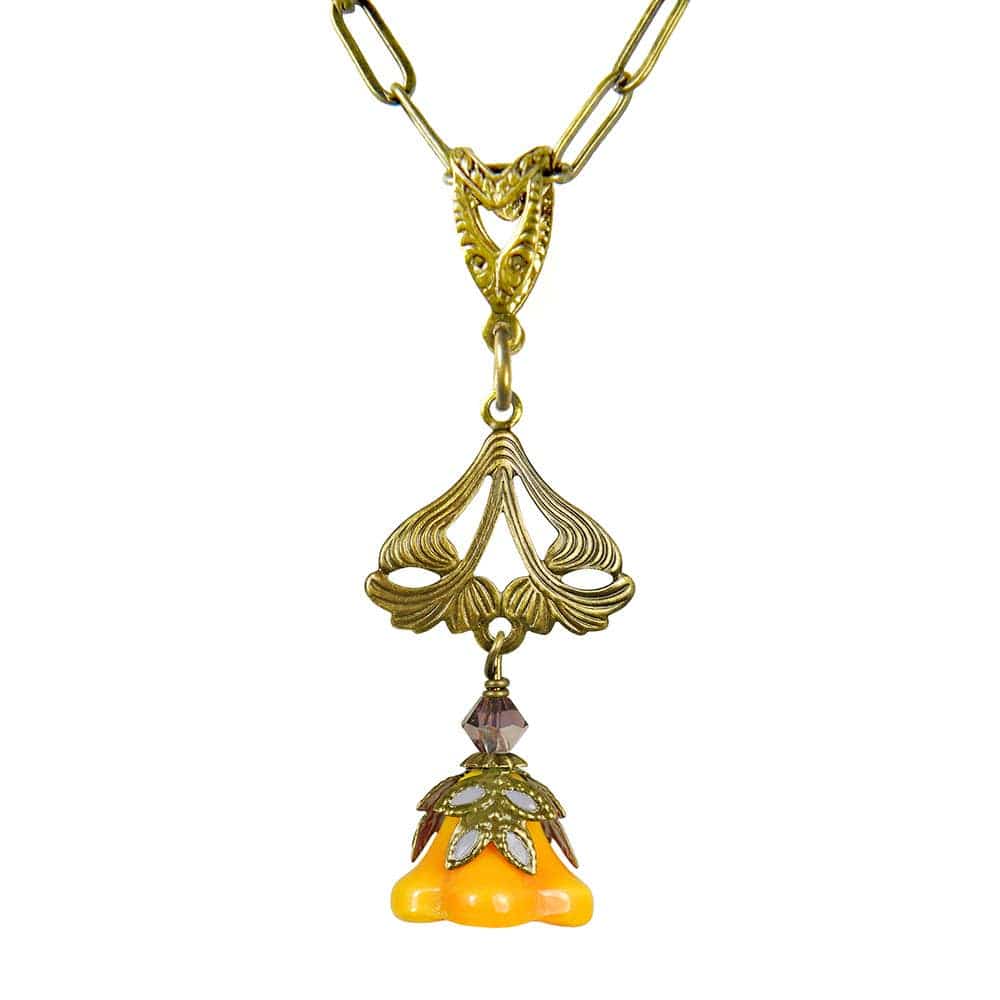 NoMonet - Fairyland: Love Light Classic Hand Painted Floral Necklace: Gold Green and Black - PMA Store at the Portland Museum of Art, Maine