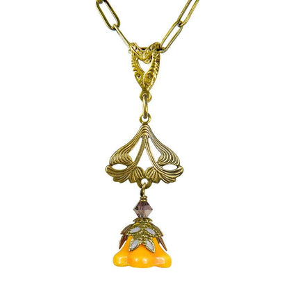 NoMonet - Fairyland: Love Light Classic Hand Painted Floral Necklace: Gold Green and Black - PMA Store at the Portland Museum of Art, Maine