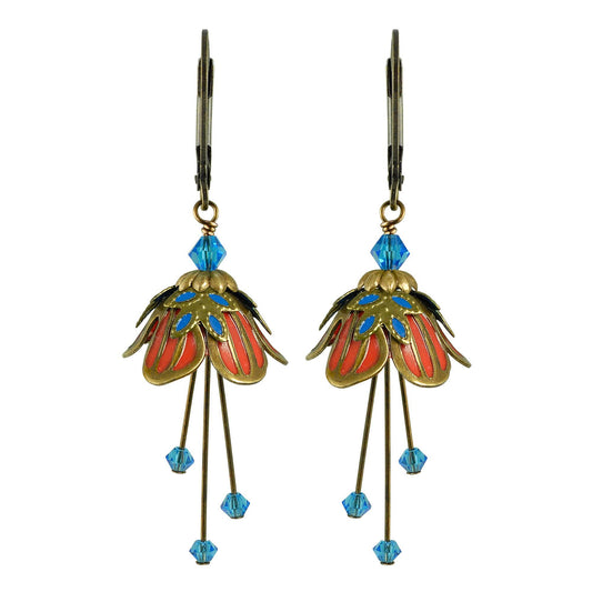 NoMonet - Flower Fairy: Painted Delicate Flower Earrings w Crystals: Gold/Red/Blue - PMA Store at the Portland Museum of Art, Maine