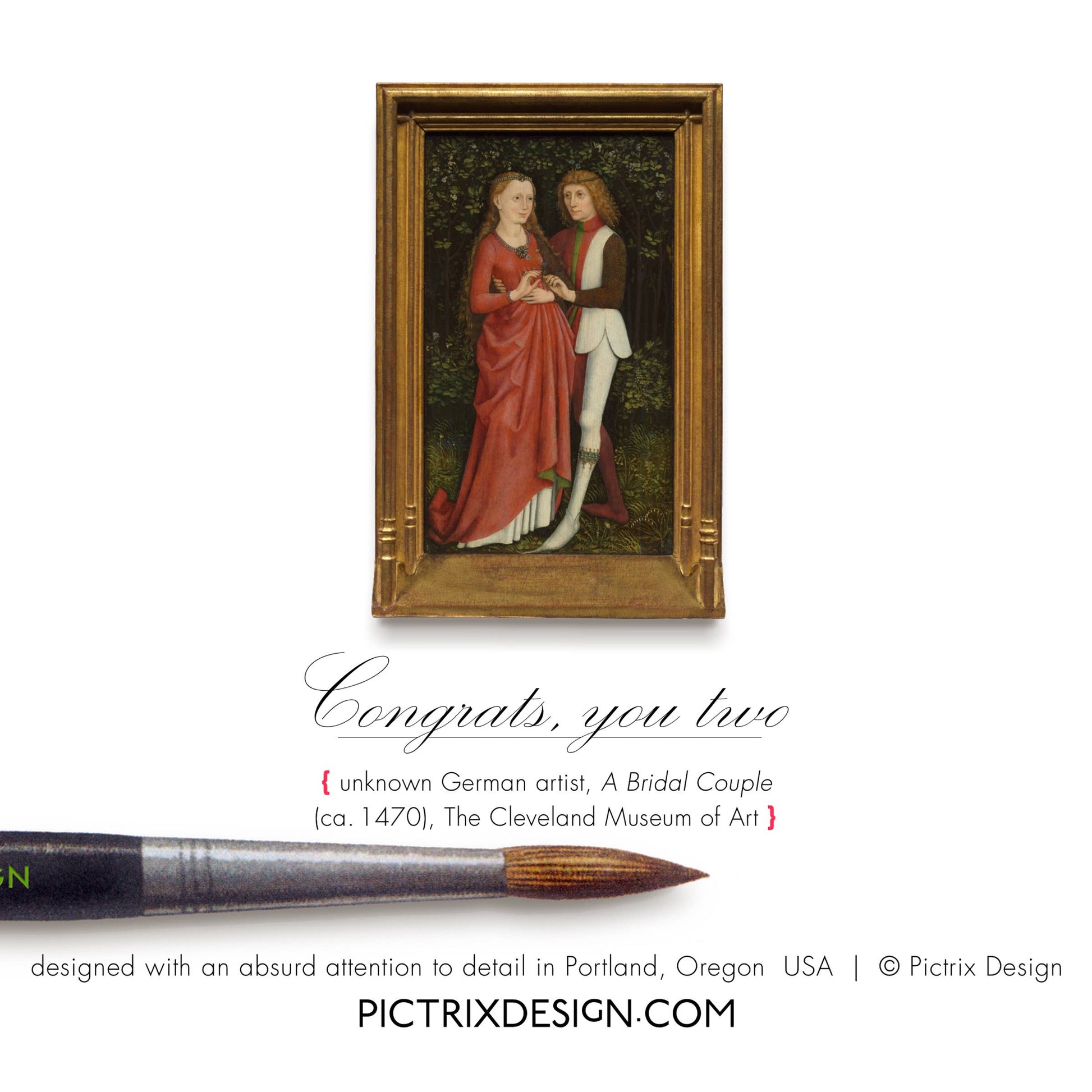 "Congrats, you two" (bridal couple) wedding greeting card: Recycled white envelopes - PMA Store at the Portland Museum of Art, Maine