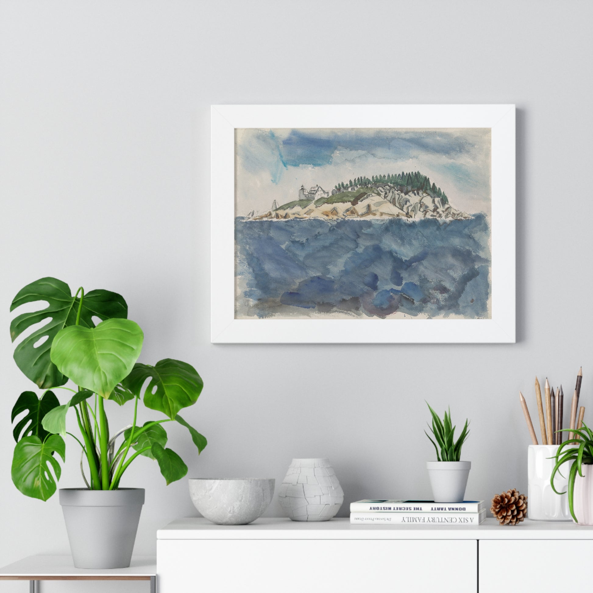 Deer Isle Series: Mark Island Lighthouse, 1928 by John Marin Framed Poster - PMA Store at the Portland Museum of Art, Maine