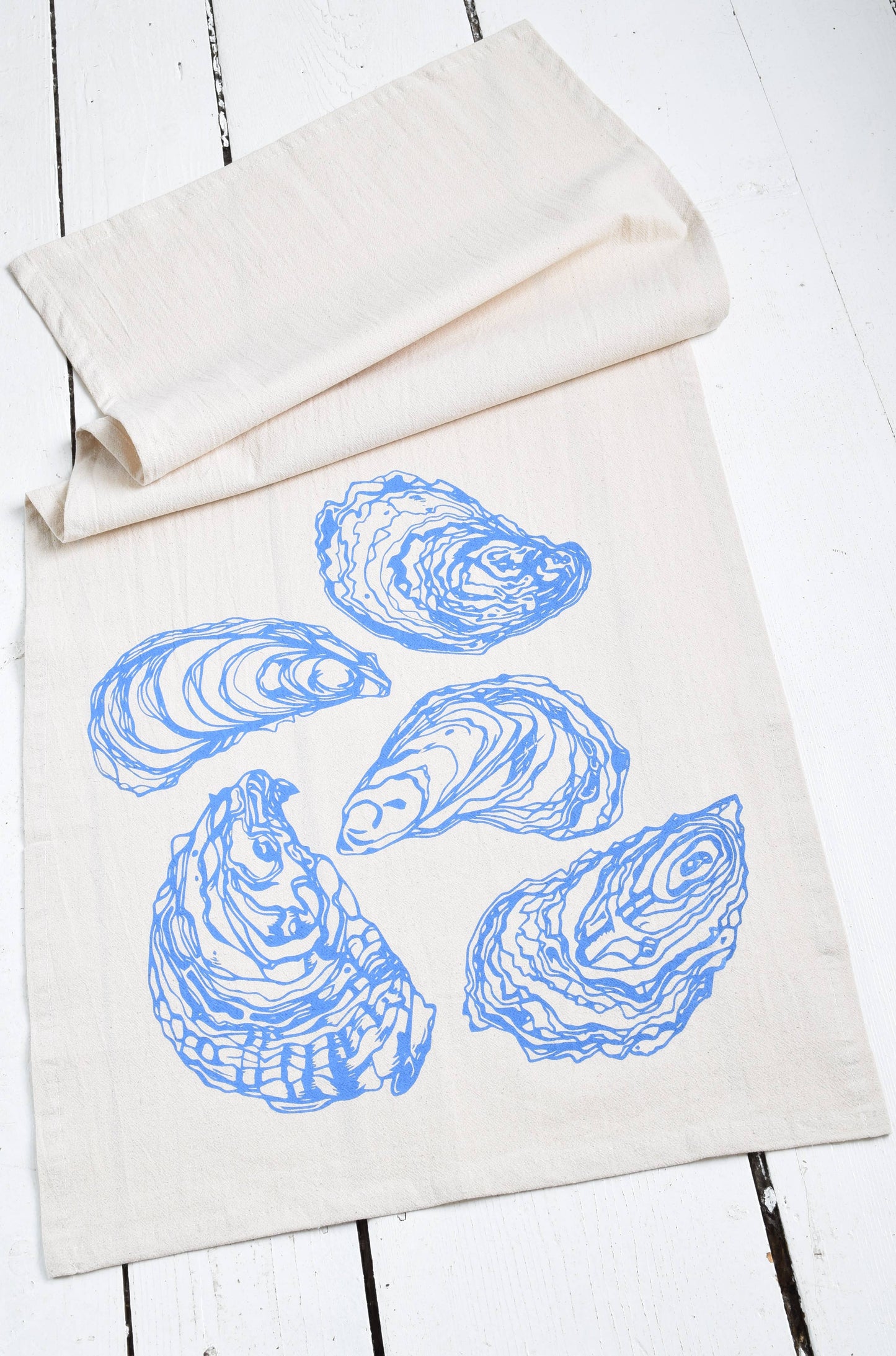Hearth and Harrow - Oyster Tea Towel in Blue-violet - Organic Cotton - Sea Shell - PMA Store at the Portland Museum of Art, Maine