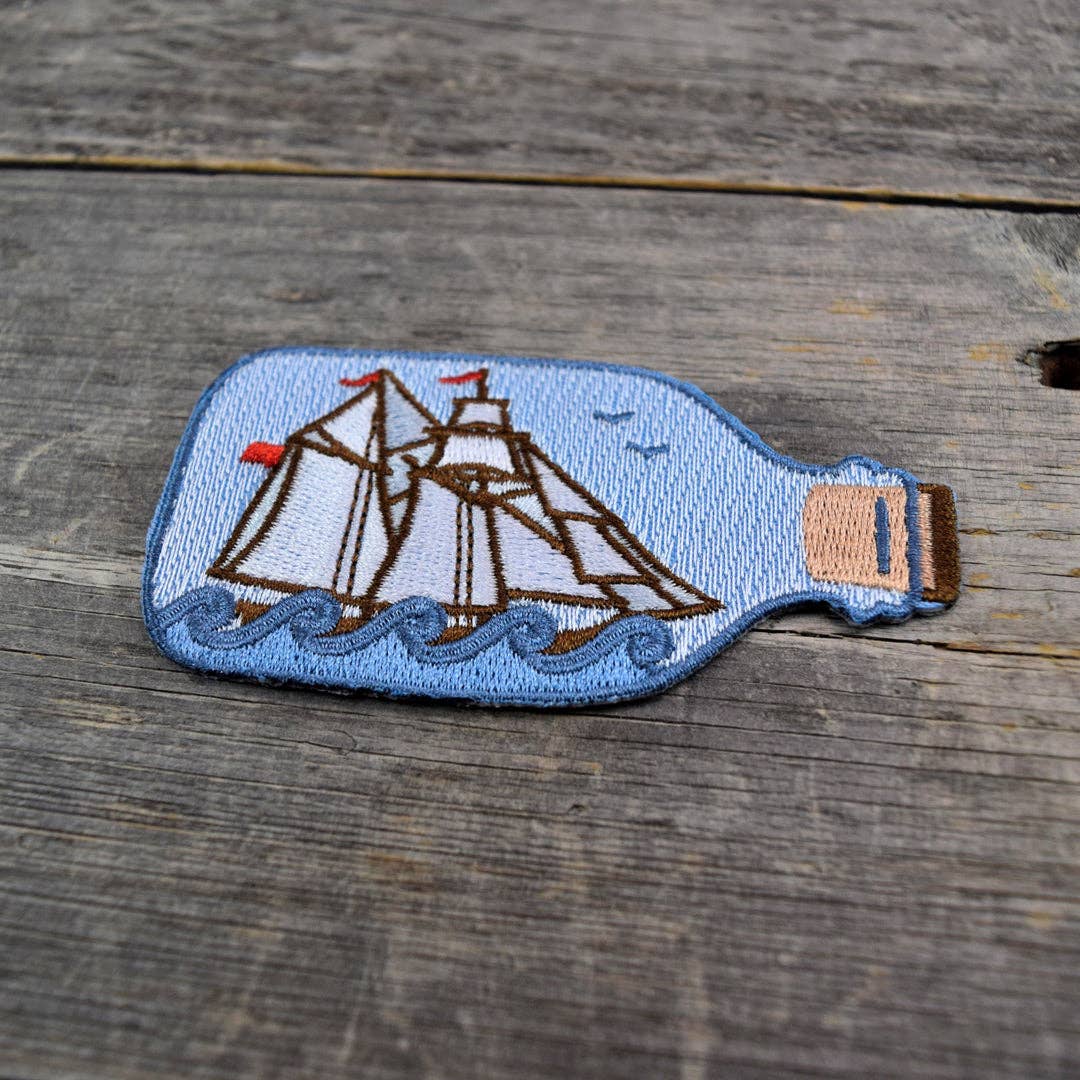 Quiet Tide Goods - Ship in a Bottle Embroidered Patch - PMA Store at the Portland Museum of Art, Maine