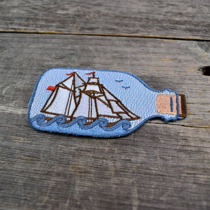 Quiet Tide Goods - Ship in a Bottle Embroidered Patch - PMA Store at the Portland Museum of Art, Maine