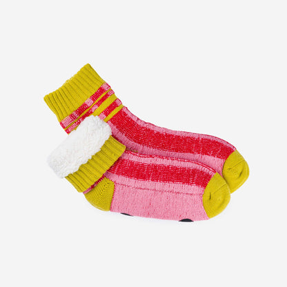 Plaid Stripe House Socks: Pink Red / S/M - W 6-9<br>M 5-7.5 - PMA Store at the Portland Museum of Art, Maine