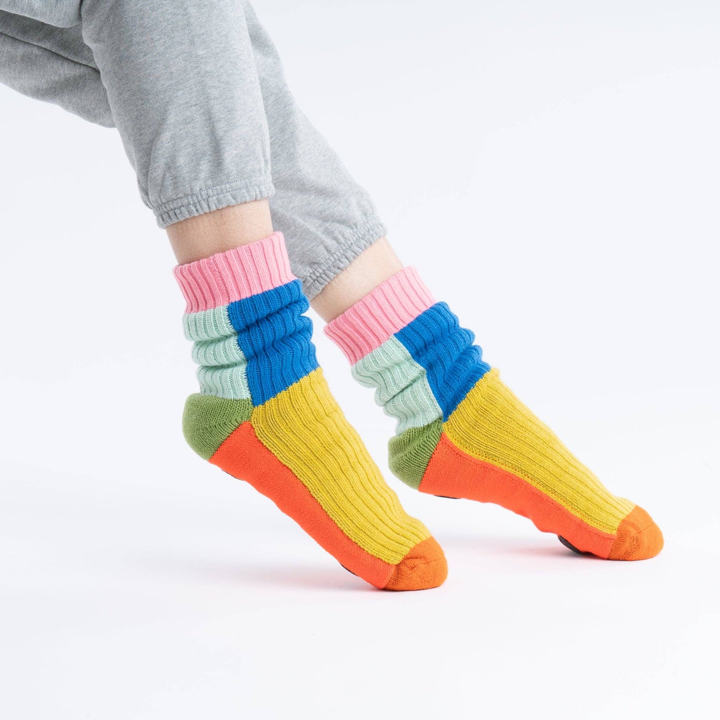 Kaleidoscope Knit House Socks: Olive Cobalt / S/M - W 6-9<br>M 5-7.5 - PMA Store at the Portland Museum of Art, Maine
