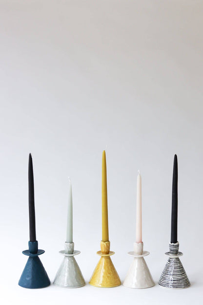 Elizabeth Benotti Ceramics - Everyday Pinched Candlestick Holder: Deep ocean / Tall - PMA Store at the Portland Museum of Art, Maine