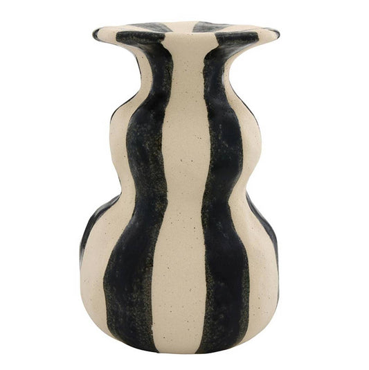 Black Striped Ceramic Candle Holder - Large: Ceramic / 4" Dia x 6.5" H - PMA Store at the Portland Museum of Art, Maine