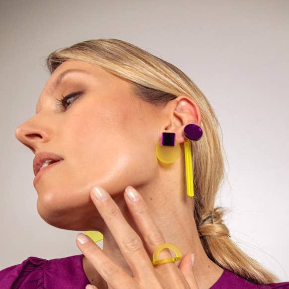 Pamela Coromoto - Glare Mini Earrings: Jade and Purple Mirror