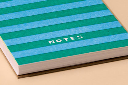 And Here We Are - Letterpress Small Spiral Notebook (Lined)—Blue/Green Stripe