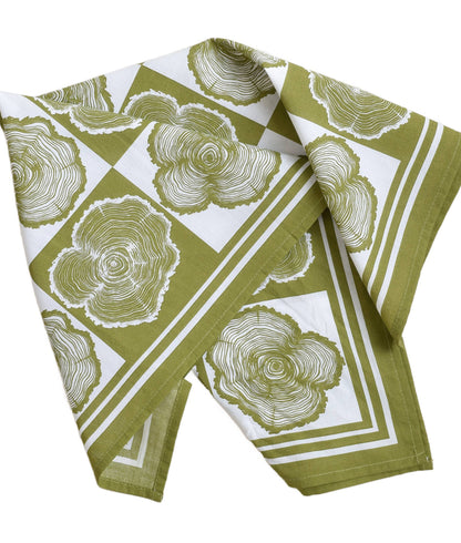 Hearth and Harrow - Tree Ring Bandana - 100% Cotton - Olive Green Print