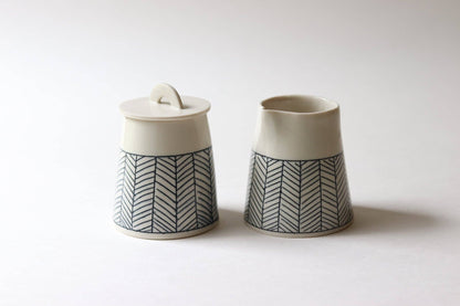 Elizabeth Benotti Ceramics - Herringbone Creamer + Sugar Set: White - PMA Store at the Portland Museum of Art, Maine