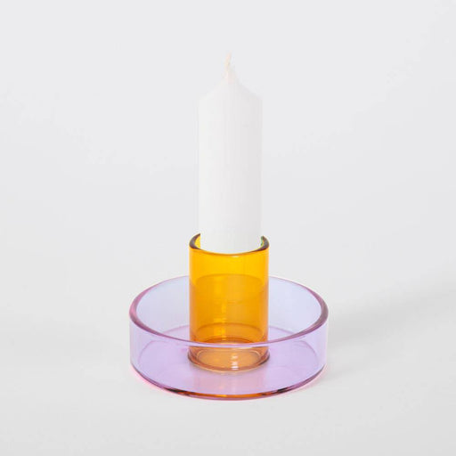 Block Design - Duo Tone Glass Candle Holder: Lilac and Peach - PMA Store at the Portland Museum of Art, Maine