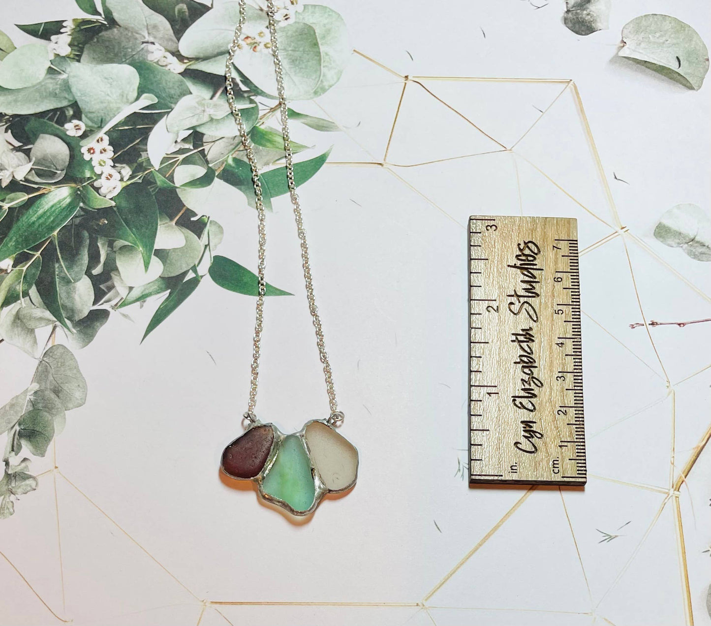 Cyn Elizabeth Studios - Shoreline Souvenir Sea Glass Necklace: Carded on white cardstock - PMA Store at the Portland Museum of Art, Maine