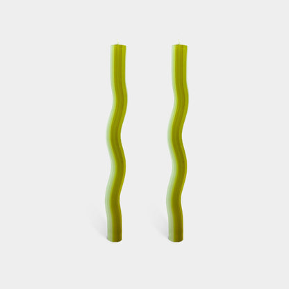 Wiggle Candles - Green (2 Pack) - 11" Vibrant Taper Candles - PMA Store at the Portland Museum of Art, Maine