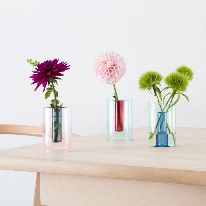 Block Design - Reversible Glass Vase - Small: Blue/Yellow