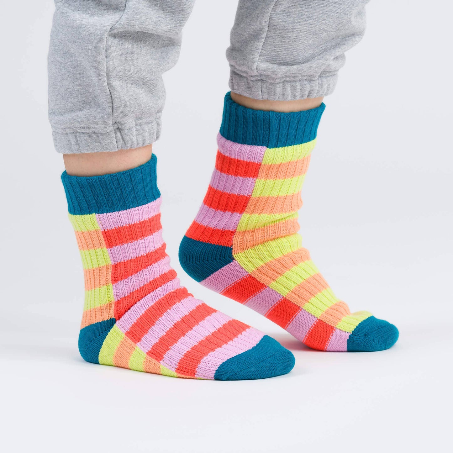 Super Stripe Knit House Socks: Poppy Lilac / L/XL - W 9.5-12.5<br>M 8-11 - PMA Store at the Portland Museum of Art, Maine