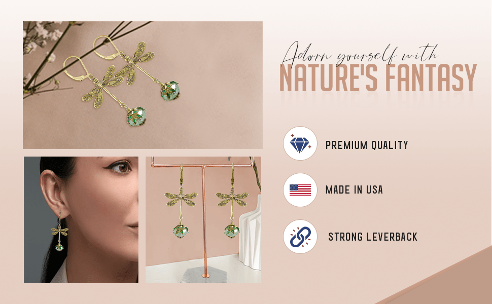 NoMonet - Fairyland: Dragonfly Daze Earrings Artisan Painted Filigree : Gold And Green - PMA Store at the Portland Museum of Art, Maine