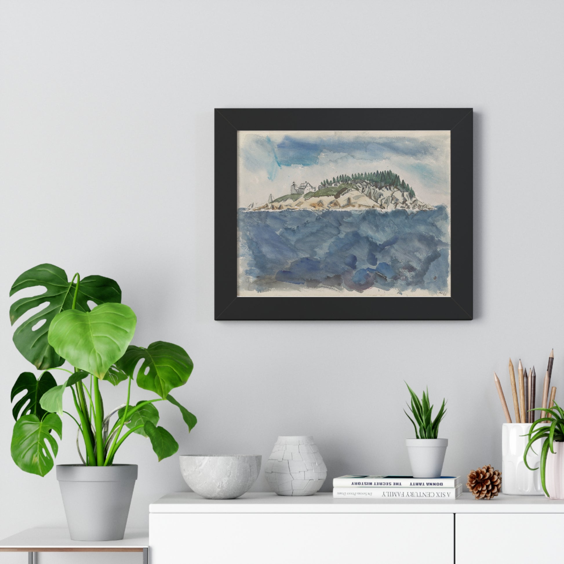 Deer Isle Series: Mark Island Lighthouse, 1928 by John Marin Framed Poster - PMA Store at the Portland Museum of Art, Maine