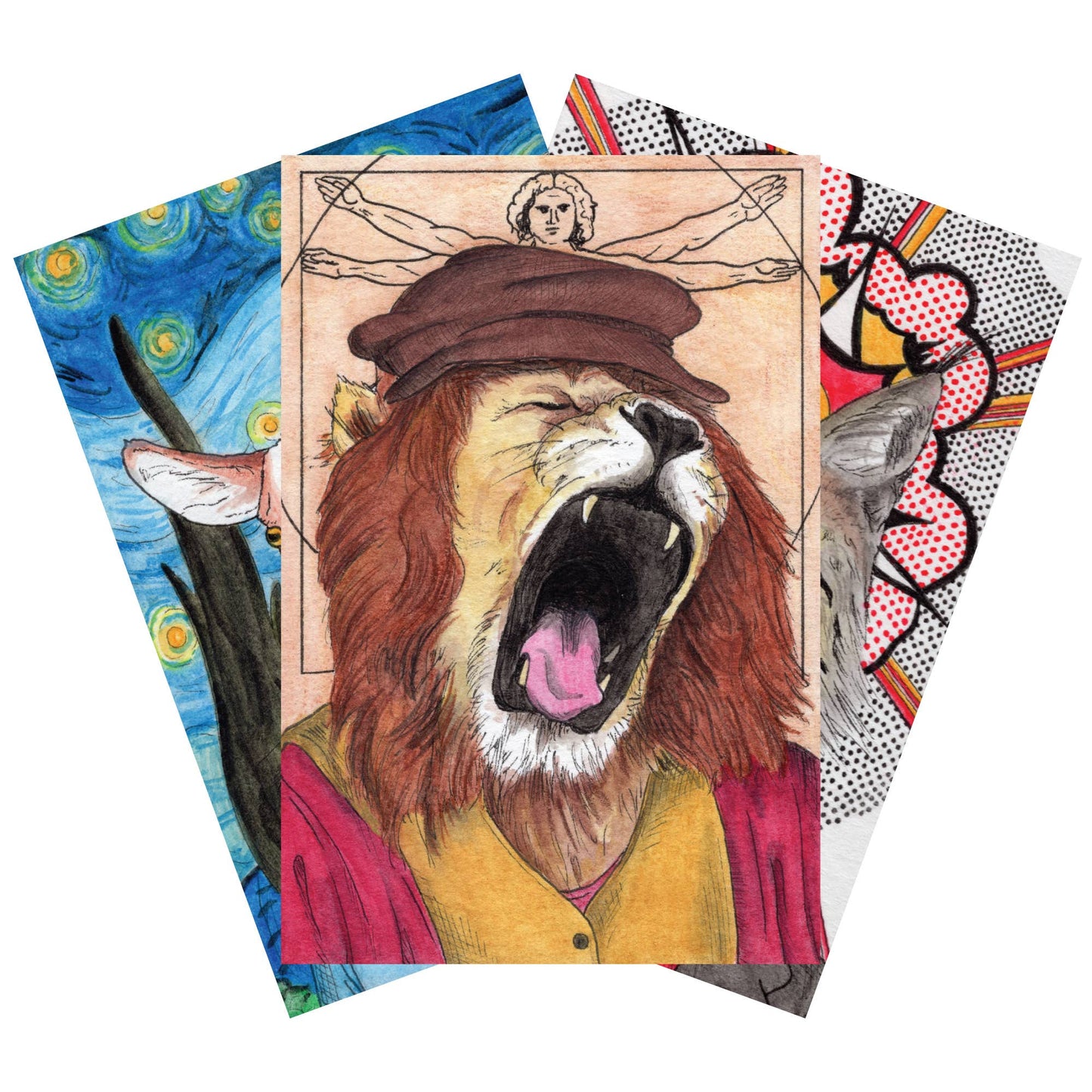 Ah Ha Brands - Zooseum Punny Animal Artist Postcard 12-Pack