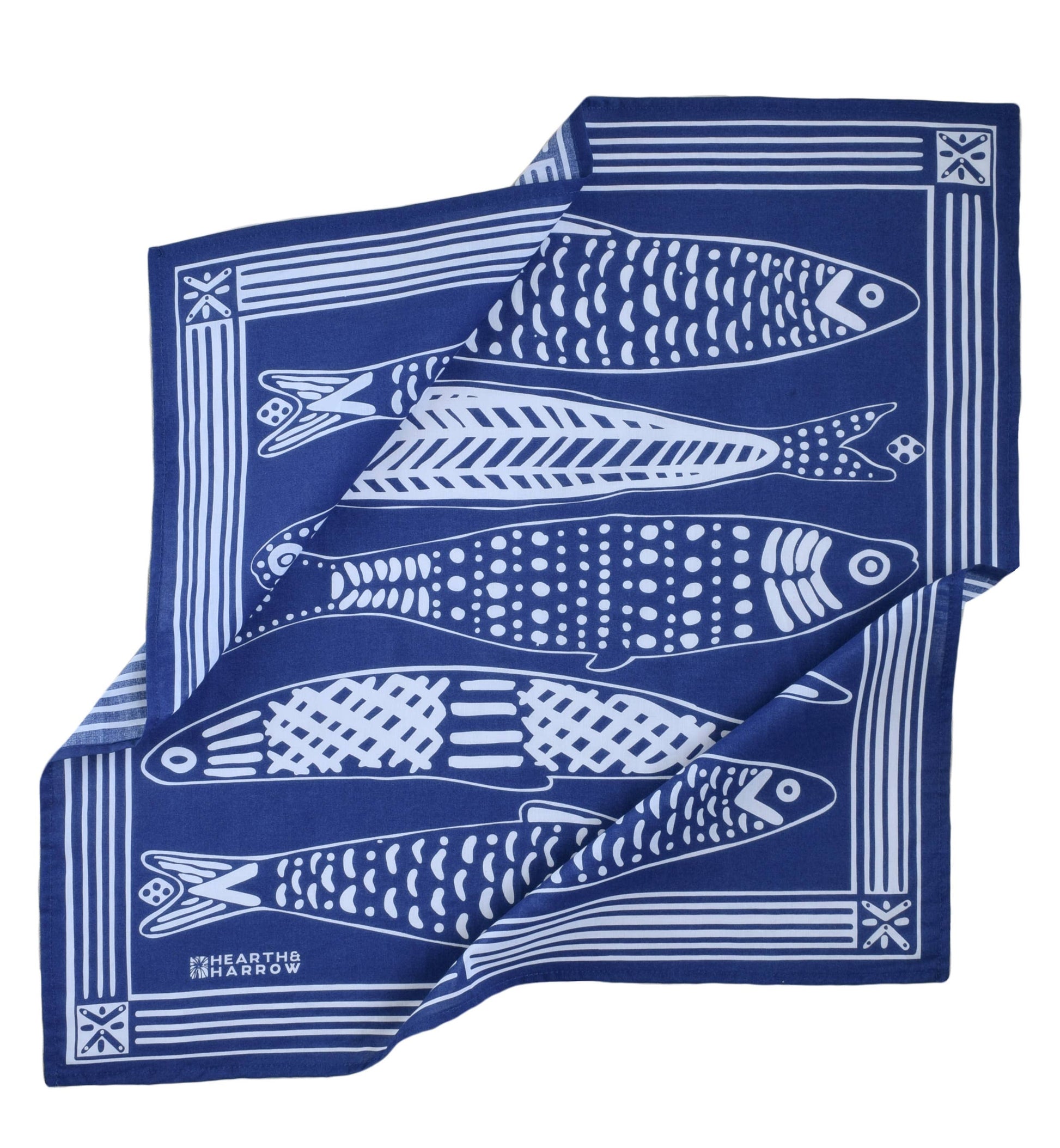 Hearth and Harrow - Sardine Bandana - 100% Cotton - Nautical Print - Hanky Ascot - PMA Store at the Portland Museum of Art, Maine