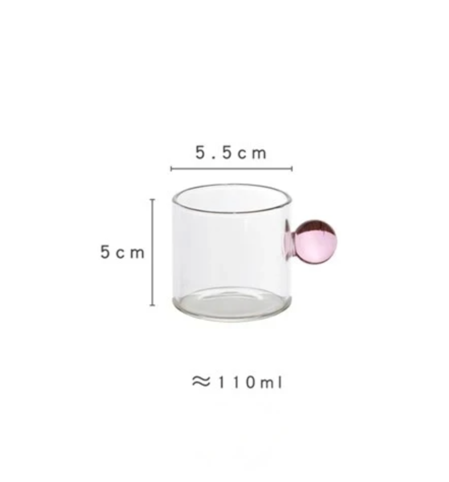 110ml Espresso Glass Cups | Ball Handle Coffee Cup: Pink - PMA Store at the Portland Museum of Art, Maine